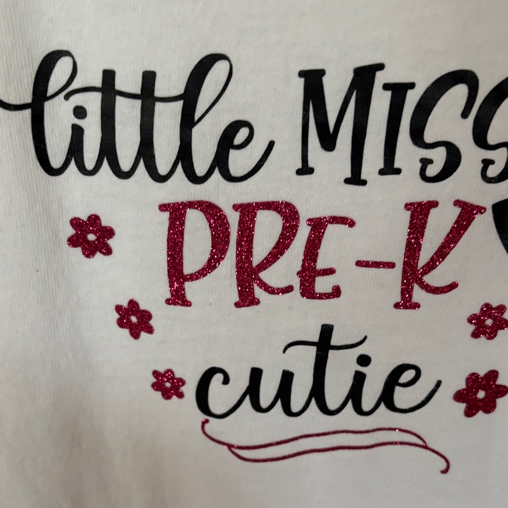 Gildan White Kids Tee with Glitter Unicorn 'Little Miss Pre-K' Design - Picture 3 of 4
